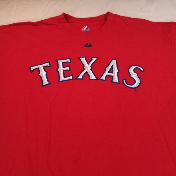 Texas Rangers Majestic Casual Graphic Baseball T Shirt Mens Size XL Red - Picture 1 of 9